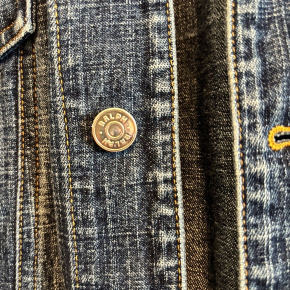 RALPH Ralph Lauren Dark Blue Wash Ruched Shoulder Denim Jean Jacket Medium - Picture 10 of 14